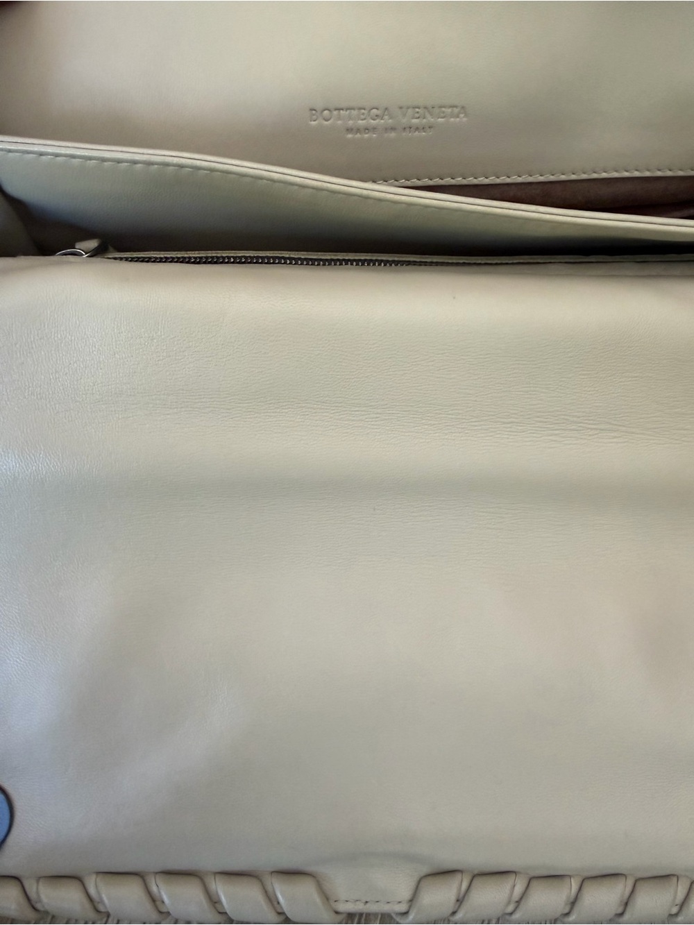 Authentic Bottega Veneta -Olimpia Woven Leather Shoulder Bag in Light Taupe - Picture 10 of 15